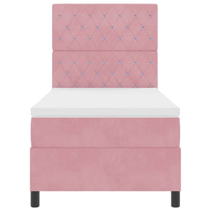 vidaXL LED Box Spring Bed with Mattress Pink 90 x 200 cm Velvet