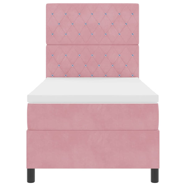 vidaXL LED Box Spring Bed with Mattress Pink 90 x 200 cm Velvet