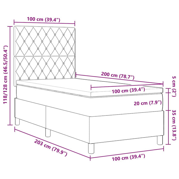 vidaXL LED Divan Bed with Mattress Pink 100 x 200 cm Velvet