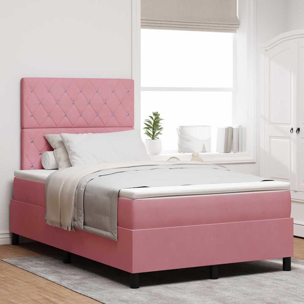 vidaXL LED Box Spring Bed with Mattress Pink 120 x 190 cm Velvet