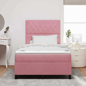 vidaXL LED Box Spring Bed with Mattress Pink 120 x 190 cm Velvet