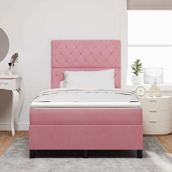 vidaXL LED Box Spring Bed with Mattress Pink 120 x 190 cm Velvet