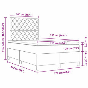 vidaXL LED Box Spring Bed with Mattress Pink 120 x 190 cm Velvet