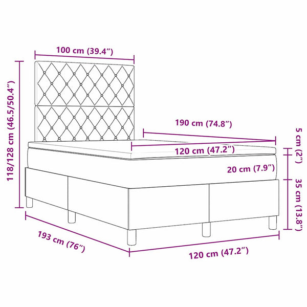 vidaXL LED Box Spring Bed with Mattress Pink 120 x 190 cm Velvet