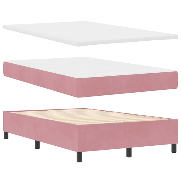 vidaXL LED Box Spring Bed with Mattress Pink 120 x 200 cm Velvet