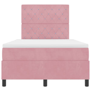 vidaXL LED Box Spring Bed with Mattress Pink 120 x 200 cm Velvet