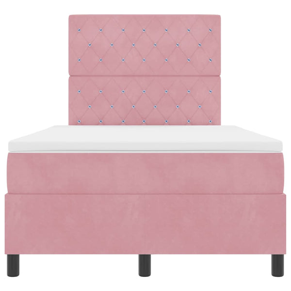 vidaXL LED Box Spring Bed with Mattress Pink 120 x 200 cm Velvet