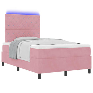 vidaXL LED Box Spring Bed with Mattress Pink 120 x 200 cm Velvet