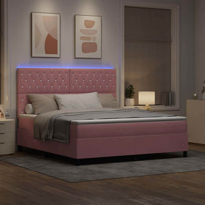vidaXL LED Box Spring Bed with Mattress Pink 180 x 200 cm Velvet
