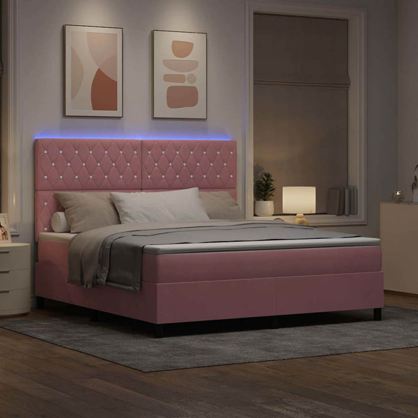 vidaXL LED Box Spring Bed with Mattress Pink 180 x 200 cm Velvet