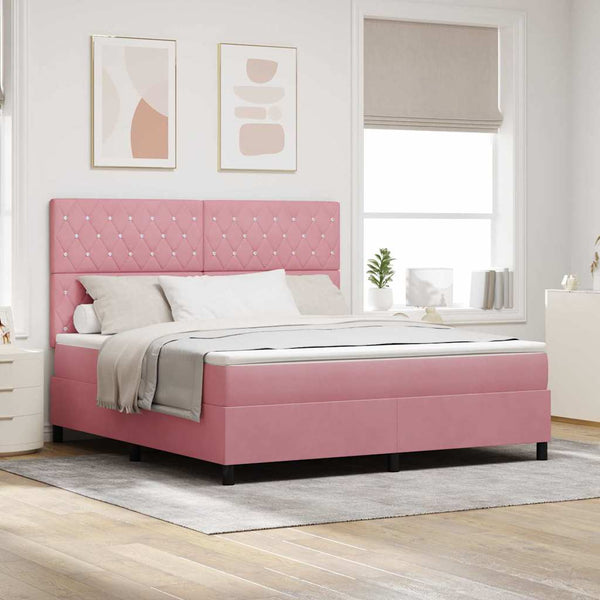 vidaXL LED Box Spring Bed with Mattress Pink 180 x 200 cm Velvet