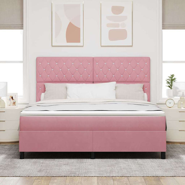 vidaXL LED Box Spring Bed with Mattress Pink 180 x 200 cm Velvet
