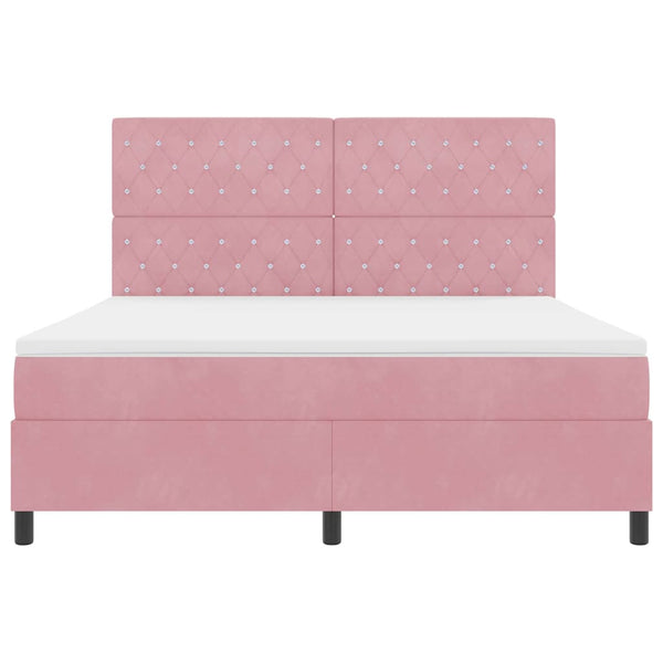 vidaXL LED Box Spring Bed with Mattress Pink 180 x 200 cm Velvet