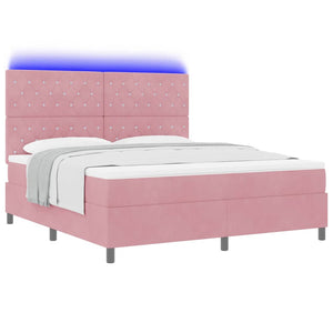 vidaXL LED Box Spring Bed with Mattress Pink 180 x 200 cm Velvet