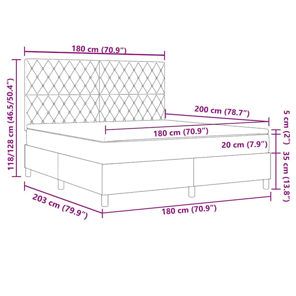 vidaXL LED Box Spring Bed with Mattress Pink 180 x 200 cm Velvet