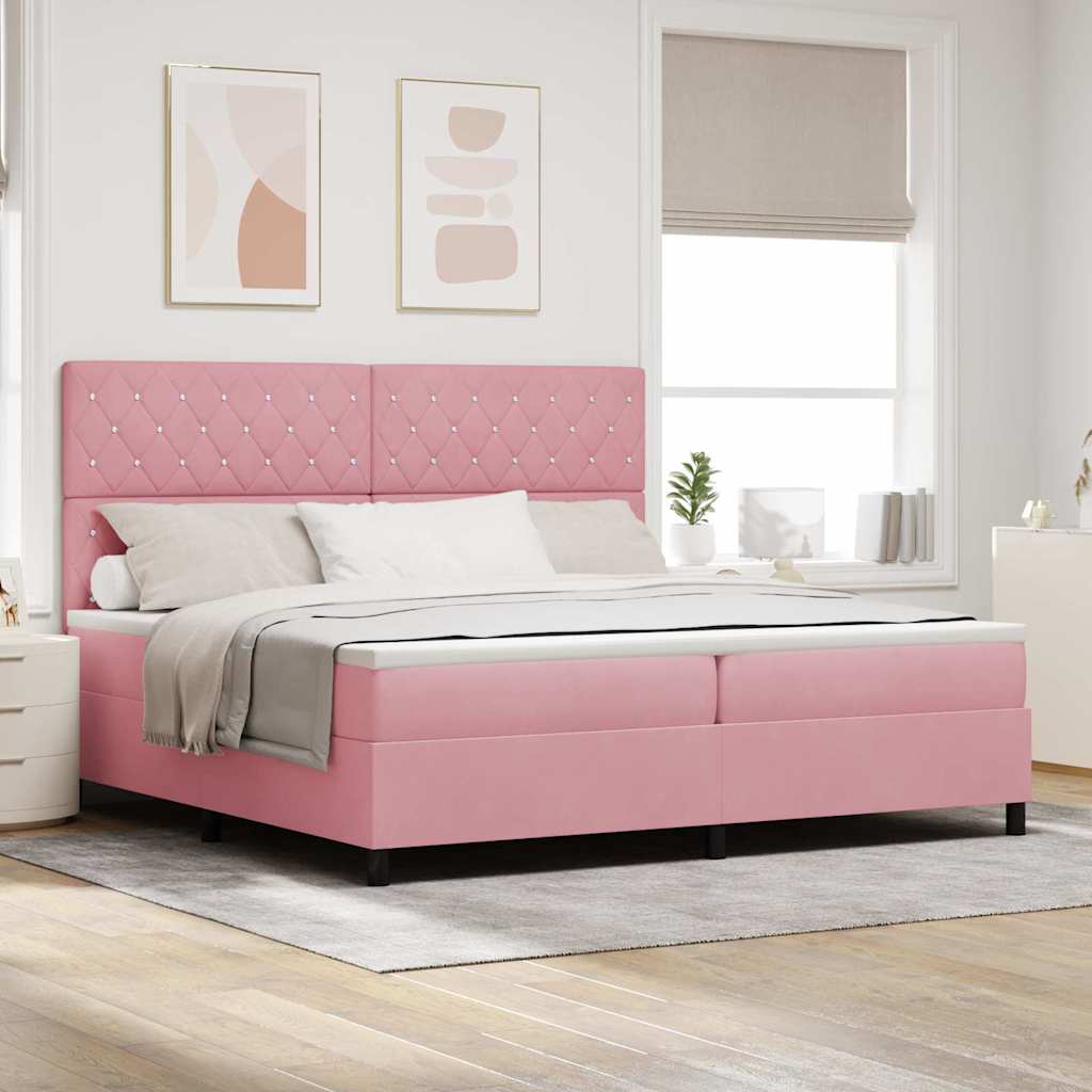 vidaXL LED Box Spring Bed with Mattress Pink 200 x 200 cm Velvet