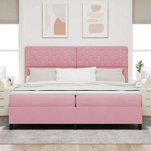 vidaXL LED Box Spring Bed with Mattress Pink 200 x 200 cm Velvet