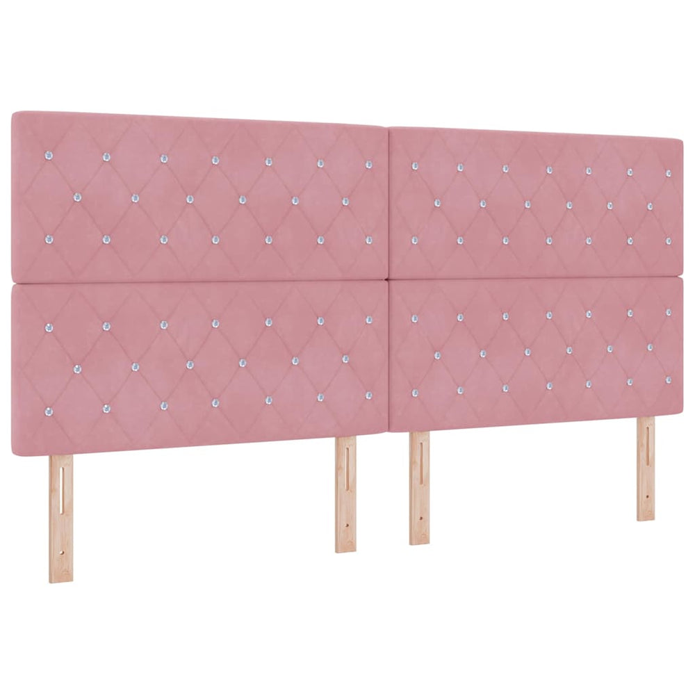 vidaXL LED Box Spring Bed with Mattress Pink 200 x 200 cm Velvet
