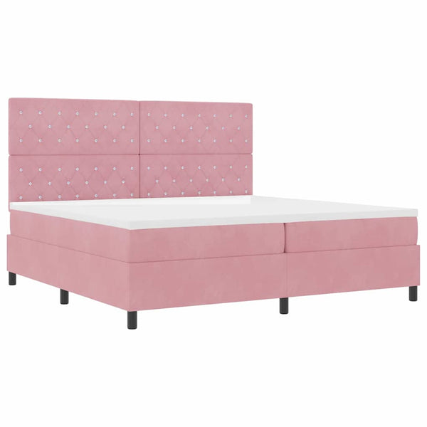 vidaXL LED Box Spring Bed with Mattress Pink 200 x 200 cm Velvet