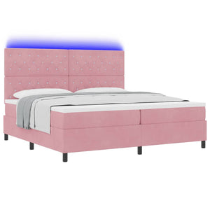 vidaXL LED Box Spring Bed with Mattress Pink 200 x 200 cm Velvet