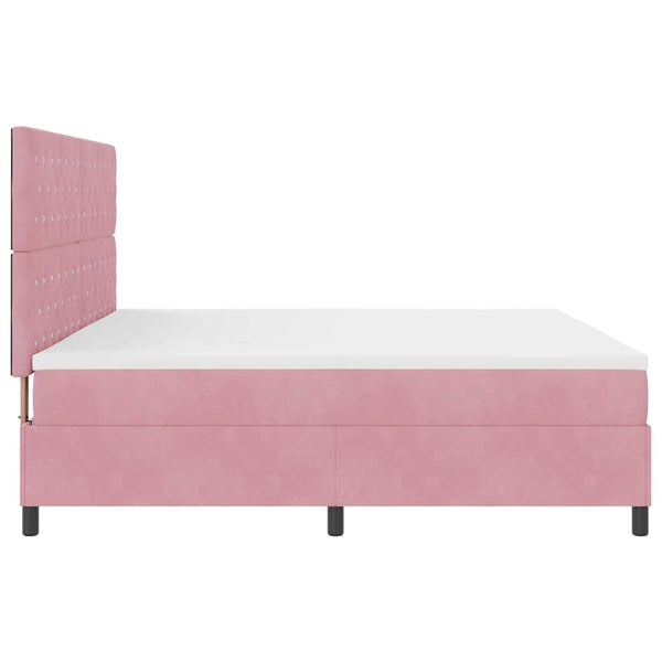 vidaXL LED Box Spring Bed with Mattress Pink 200 x 200 cm Velvet