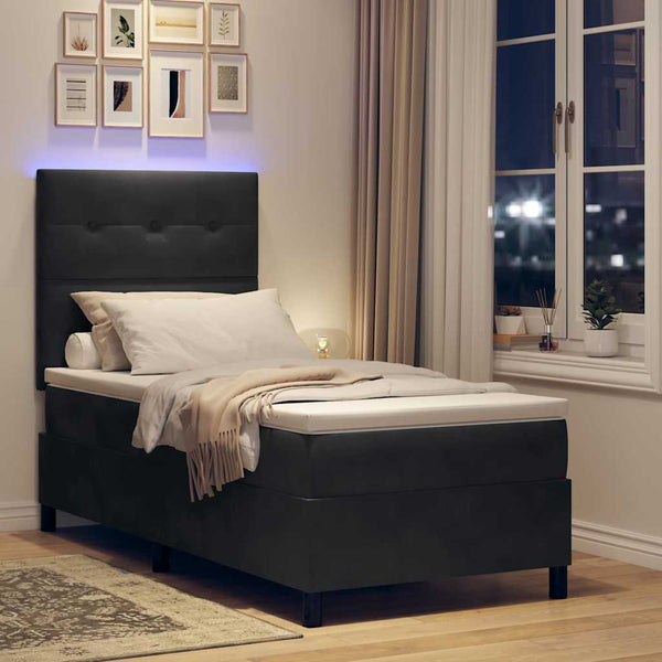 vidaXL LED Box Spring Bed with Mattress Black 80 x 200 cm Velvet