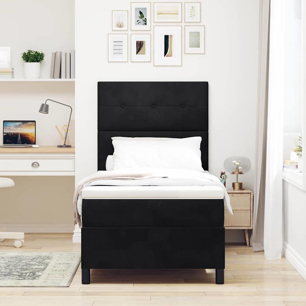 vidaXL LED Box Spring Bed with Mattress Black 80 x 200 cm Velvet