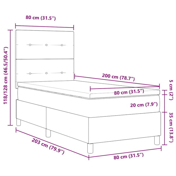 vidaXL LED Box Spring Bed with Mattress Black 80 x 200 cm Velvet