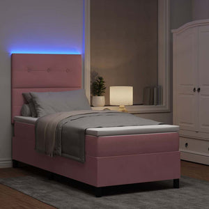 vidaXL LED Box Spring Bed with Mattress Pink 80 x 200 cm Velvet