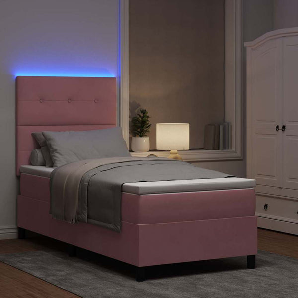 vidaXL LED Box Spring Bed with Mattress Pink 80 x 200 cm Velvet