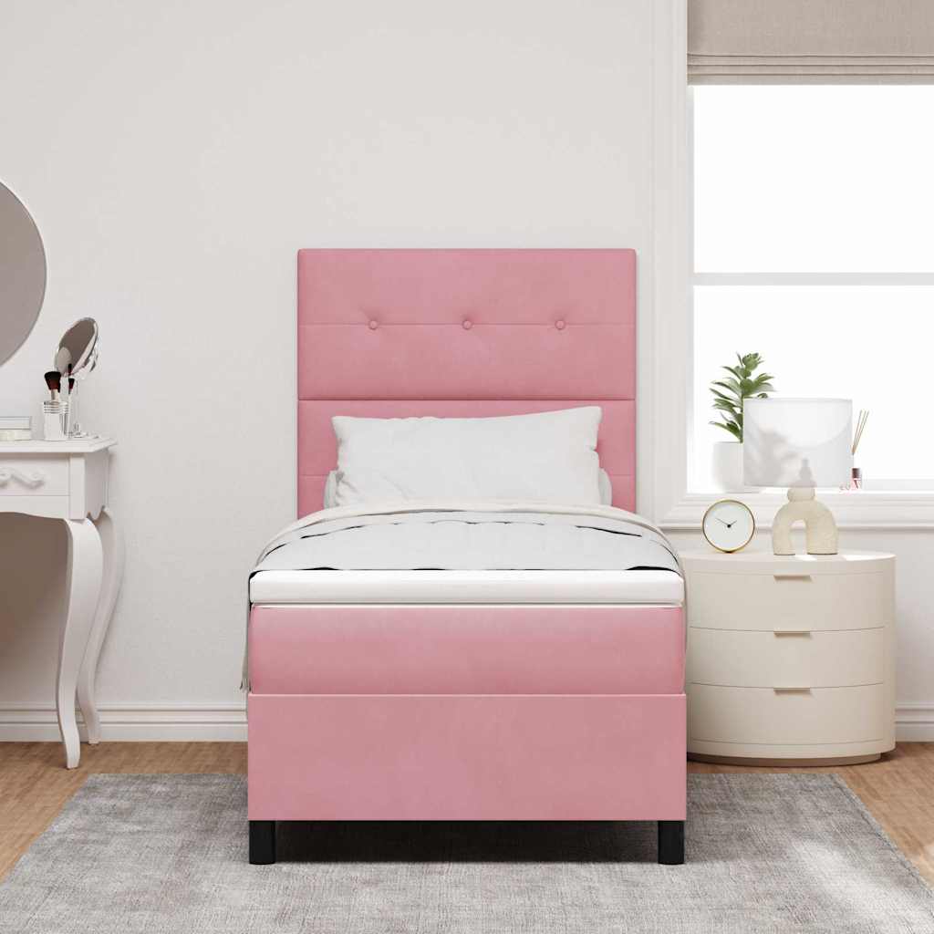 vidaXL LED Box Spring Bed with Mattress Pink 80 x 200 cm Velvet