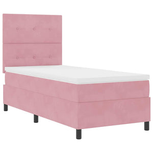 vidaXL LED Box Spring Bed with Mattress Pink 80 x 200 cm Velvet