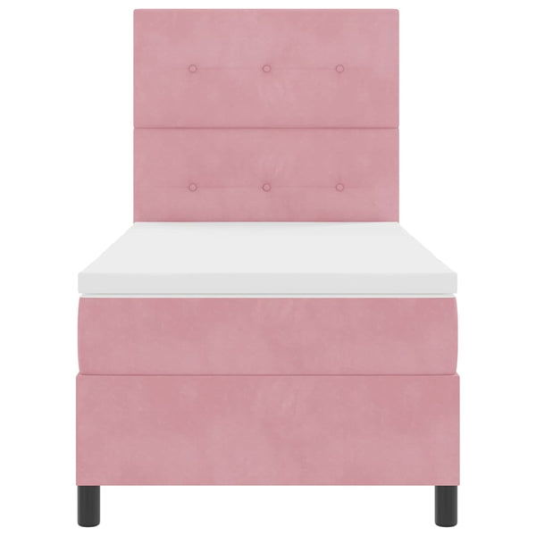 vidaXL LED Box Spring Bed with Mattress Pink 80 x 200 cm Velvet