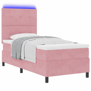vidaXL LED Box Spring Bed with Mattress Pink 80 x 200 cm Velvet