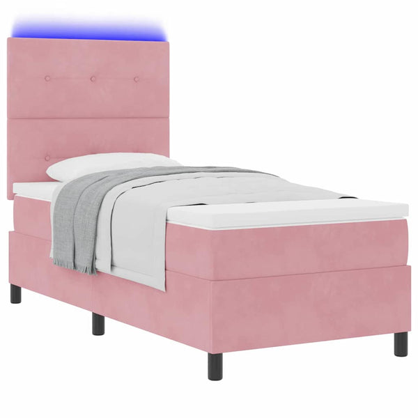 vidaXL LED Box Spring Bed with Mattress Pink 80 x 200 cm Velvet