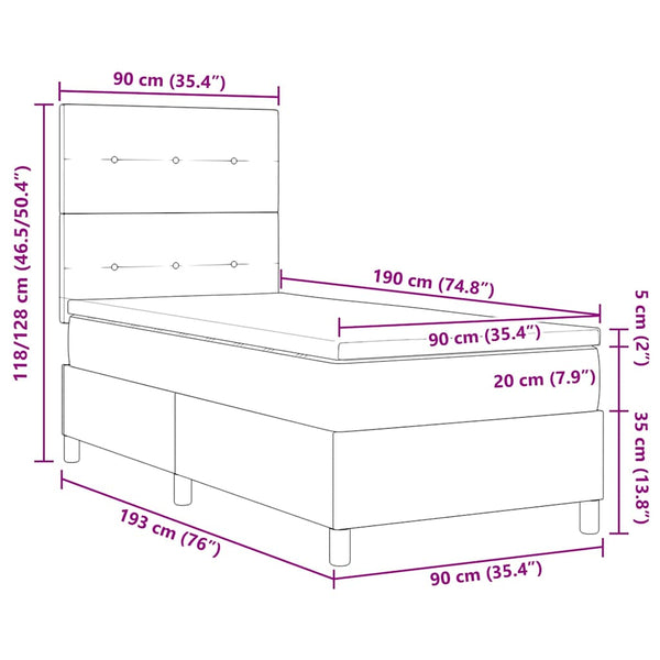 vidaXL LED Box Spring Bed with Mattress Black 90 x 190 cm Velvet