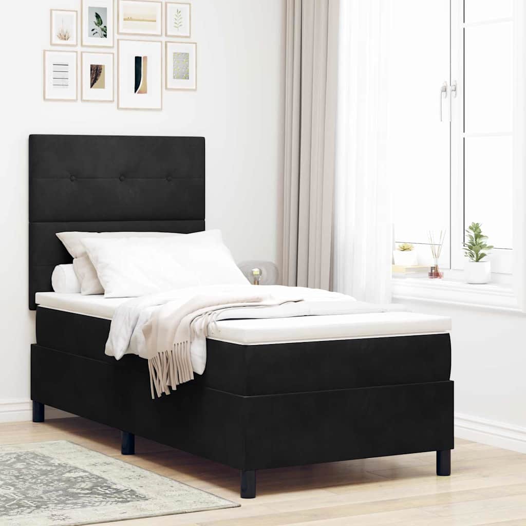 vidaXL LED Box Spring Bed with Mattress Black 90 x 200 cm Velvet