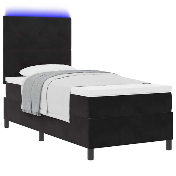 vidaXL LED Box Spring Bed with Mattress Black 90 x 200 cm Velvet