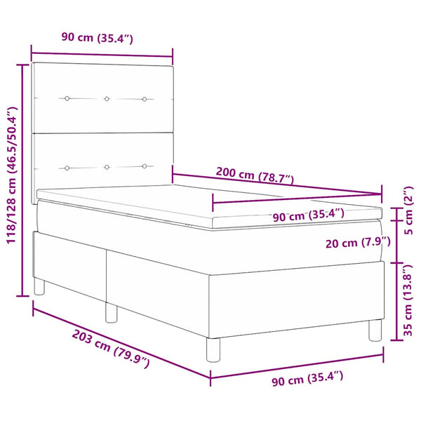 vidaXL LED Box Spring Bed with Mattress Black 90 x 200 cm Velvet