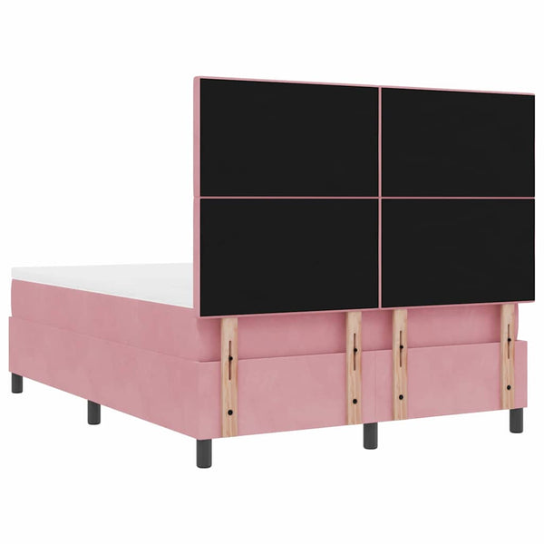 vidaXL LED Box Spring Bed with Mattress Pink 140 x 190 cm Velvet