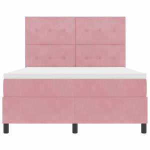 vidaXL LED Box Spring Bed with Mattress Pink 140 x 190 cm Velvet