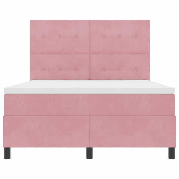 vidaXL LED Box Spring Bed with Mattress Pink 140 x 190 cm Velvet