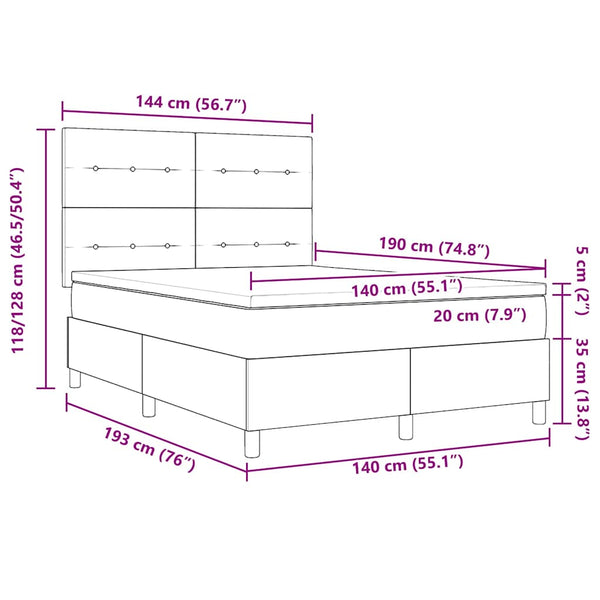 vidaXL LED Box Spring Bed with Mattress Pink 140 x 190 cm Velvet