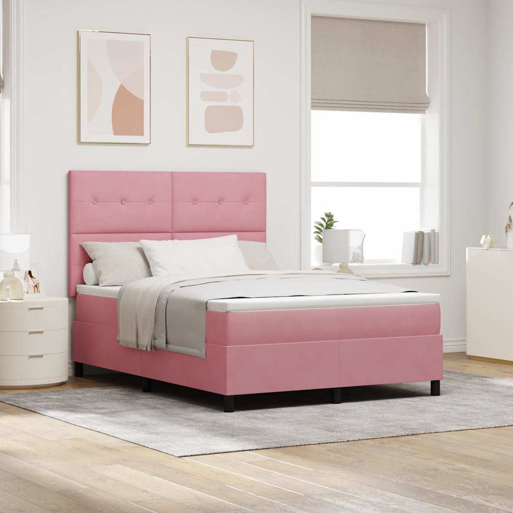 vidaXL LED Box Spring Bed with Mattress Pink 140 x 200 cm Velvet