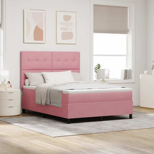 vidaXL LED Box Spring Bed with Mattress Pink 140 x 200 cm Velvet