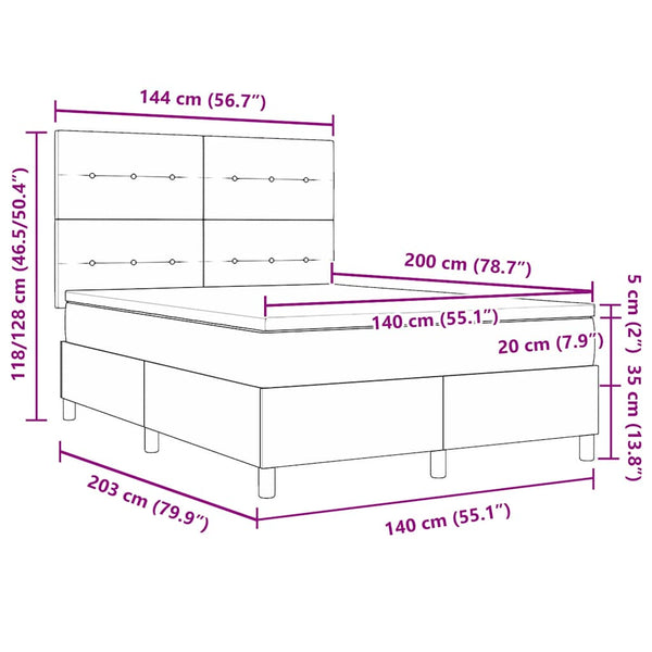 vidaXL LED Box Spring Bed with Mattress Pink 140 x 200 cm Velvet