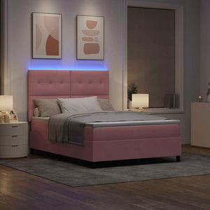 vidaXL LED Box Spring Bed with Mattress Pink 160 x 200 cm Velvet