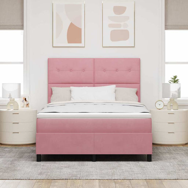 vidaXL LED Box Spring Bed with Mattress Pink 160 x 200 cm Velvet