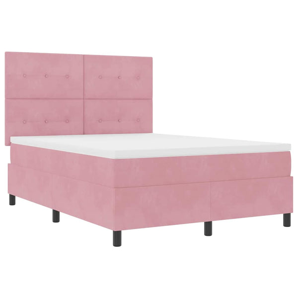 vidaXL LED Box Spring Bed with Mattress Pink 160 x 200 cm Velvet