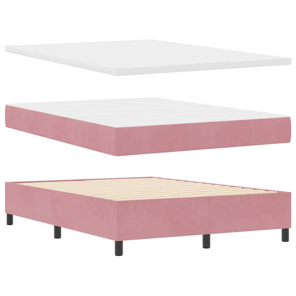 vidaXL LED Box Spring Bed with Mattress Pink 160 x 200 cm Velvet